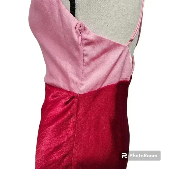 Lulus Exquisite Evening Pink Red Color Block Satin Maxi Dress Valentine's Day - Picture 8 of 14